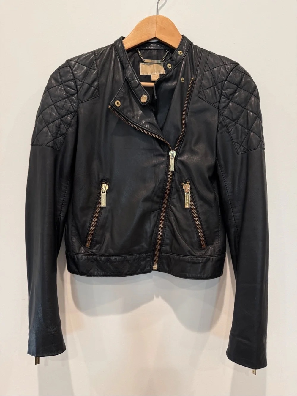 Vintage MICHAEL Michael Kors Black Genuine Leather Moto Jacket XXS